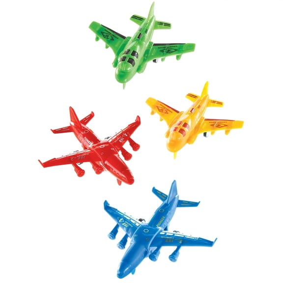 Pullback Plastic Plane Toys - 3.74" x 2.95" x 1.38" | Assorted Colors | Pack of 12