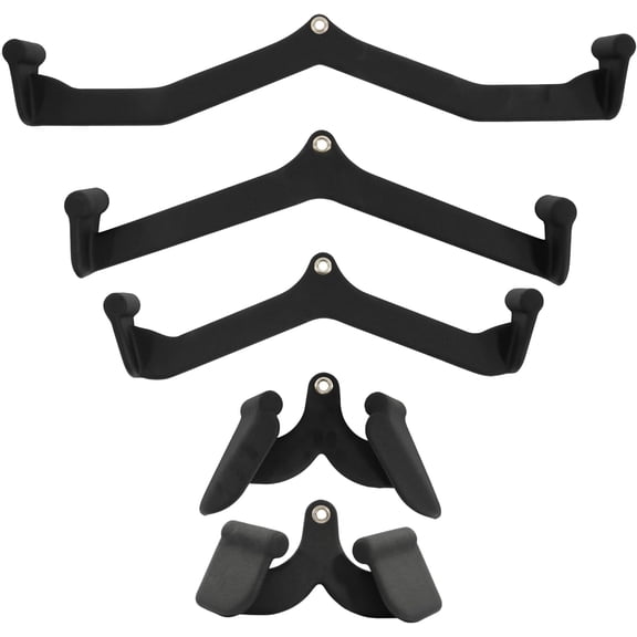 Pulldown Attachments, 5 Pieces Cable Machine Rowing Bar Set, Back Bicep Curl Tricep Lat Pull Down Strength Training Handles, Home Gym Fitness Cable Attachments with Non-Slip Rubber Coating