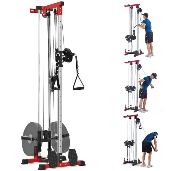 Pulldown Machine, Cable Machine with High and Low Pulley Station, Row Cable Machine Home Gym with Leg Support, Tricep Workout Equipment