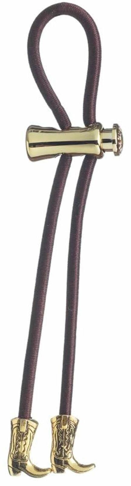 Pulleez Sliding Ponytail Holder, Gold Boot Metal Charms - Brown Elastic Hair Tie Bracelet