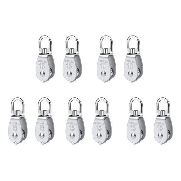 Pulley 304 Stainless Steel Single Pulley Block M15 Small Heavy Duty Swivel Bearing Pulley System for Rigging,10Pack