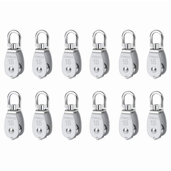 Pulley 304 Stainless Steel Single Pulley Block M15 Small Heavy Duty Swivel Bearing Pulley System for Rigging,12Pack