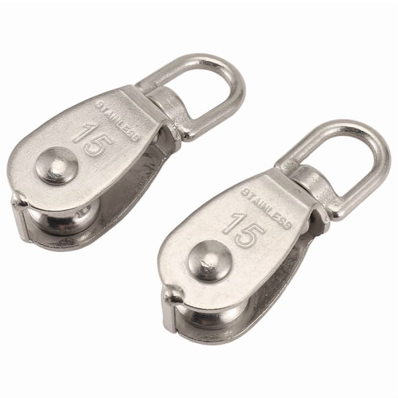 Pulley 304 Stainless Steel Single Pulley Block M15 Small Heavy Duty Swivel Bearing Pulley System for Rigging,2Pack