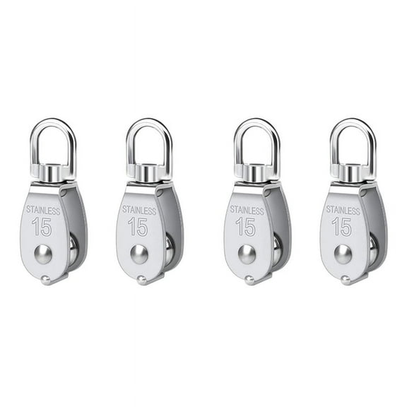 Pulley 304 Stainless Steel Single Pulley Block M15 Small Heavy Duty Swivel Bearing Pulley System for Rigging,4Pack