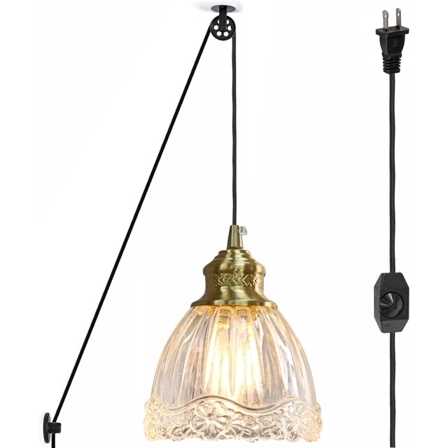 Pulley Pendant Design Industrial Pulley Plugin Glass Pendant Light