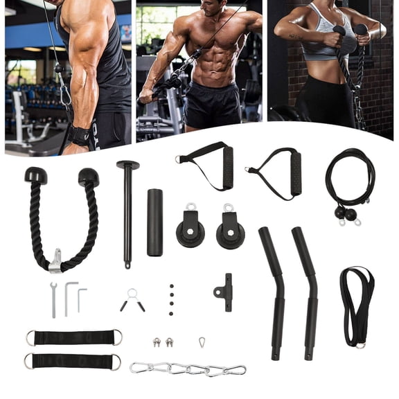 Pulley System Gym Equipment, Adjustable Home Workout Machine for Strength Training, 264.55 lbs Capacity, Includes Handles & Cables