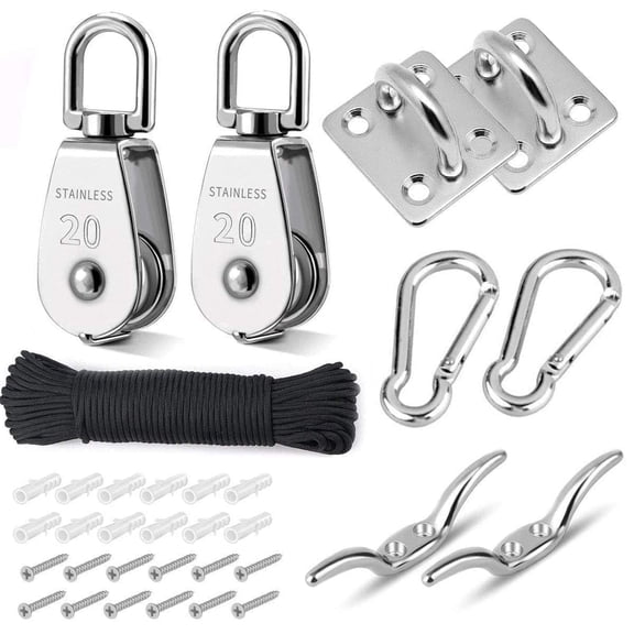 TooTaci Pulley Block and Tackle System, 304 Stainless Steel M20 Crane Pulleys with 66ft Nylon Line Rope for Clothesline, Hanging, Lifting, Home Gym Exercise
