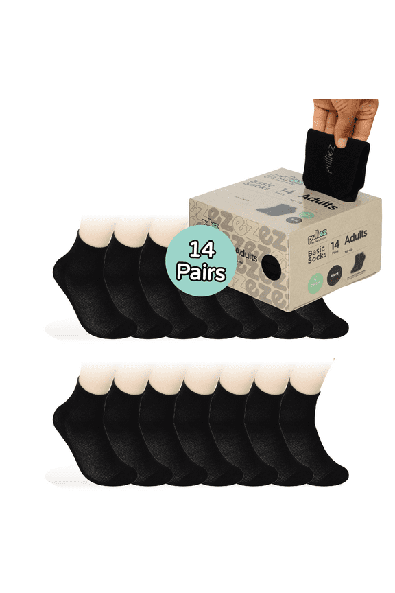 ® Thin Cotton Blend Low Cut Ankle Adults Size M Socks, 14-Pack, Black
