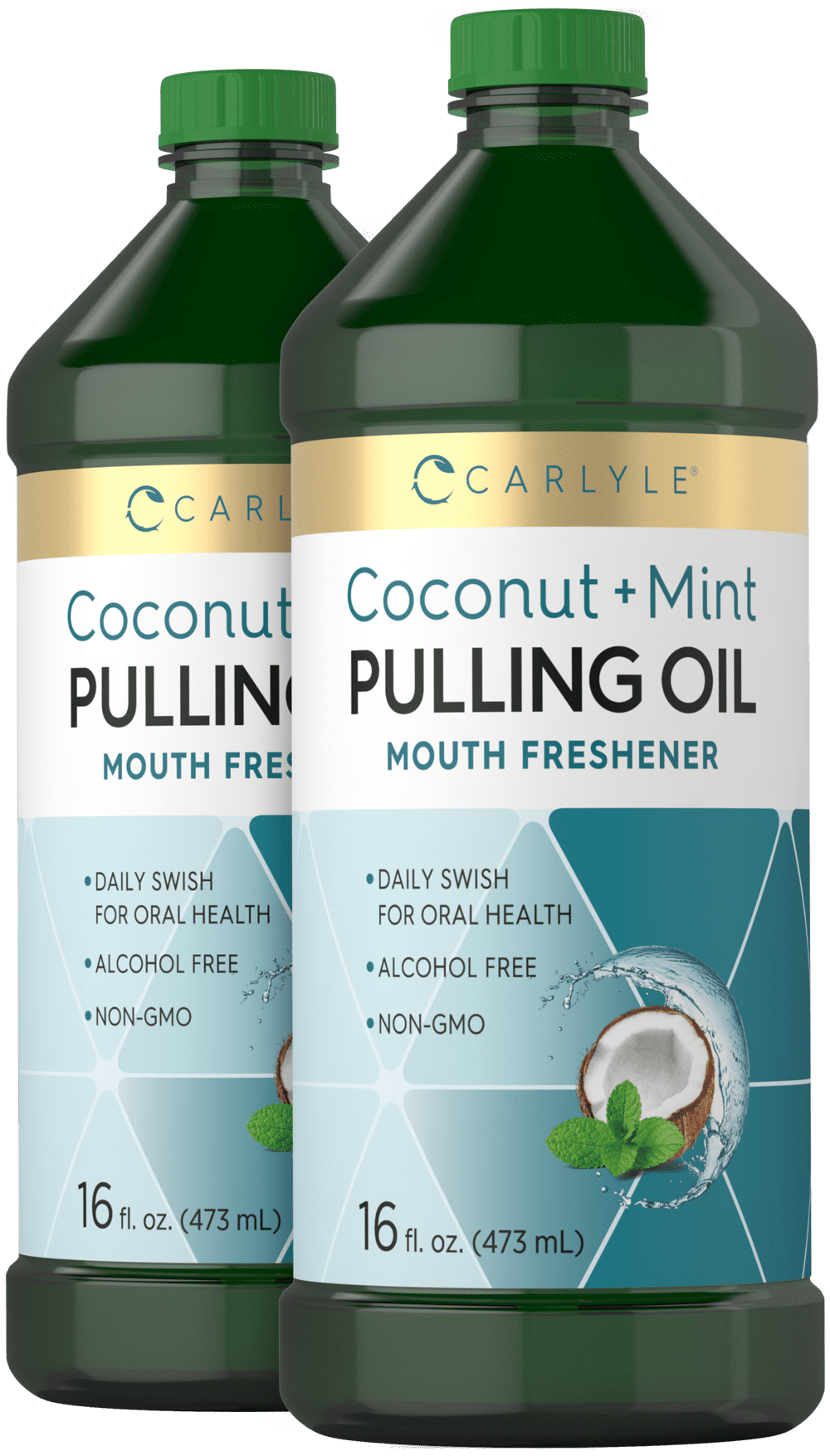 Pulling Oil for Teeth & Gums | 16 fl oz | 2 pack | Coconut and Mint | For Men and Women | by Carlyle