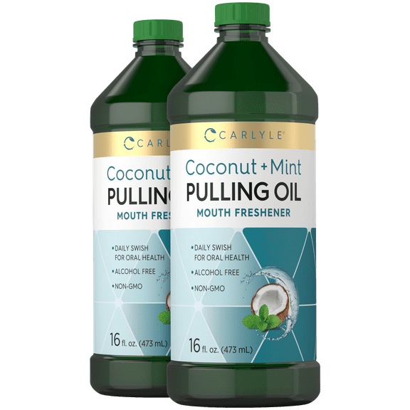 Pulling Oil for Teeth & Gums | 16 fl oz | 2 pack | Coconut and Mint | For Men and Women | by Carlyle
