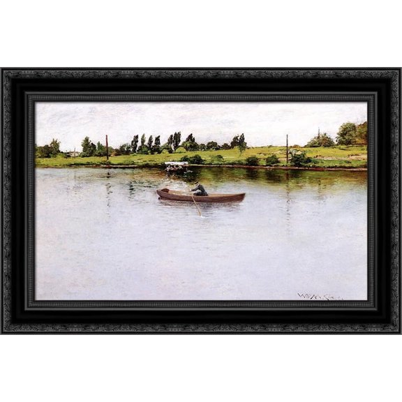 Pulling for Shore 24x17 Black Ornate Wood Framed Canvas Art by Chase, William Merritt