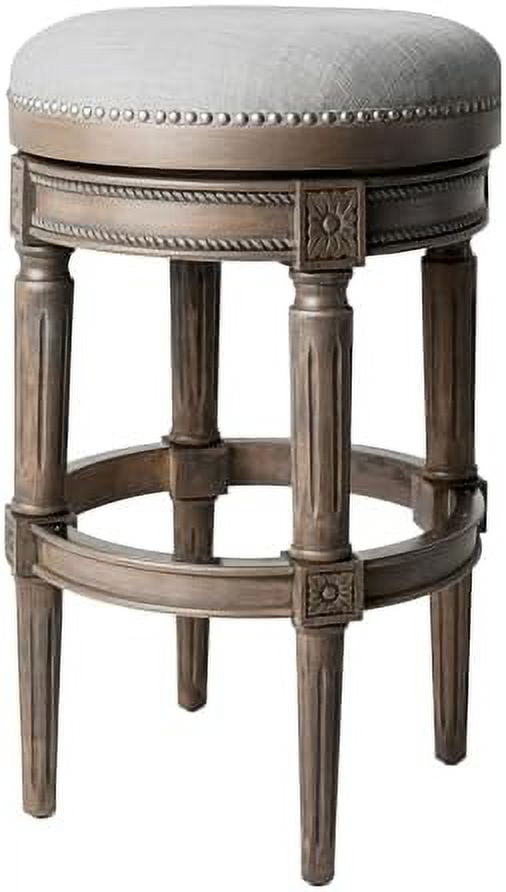 Alabaster White Swivel Backless Bar Stool with Hand-Carved Wood