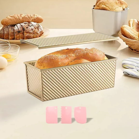 Pullman Loaf Pan with Lid, 1 Pack Non-Stick Black Bread Loaf Pans for Homemade Bread Carbon Steel Bread Toast Box with Cover for Bakeware Bread Toast Oven Baking Gold