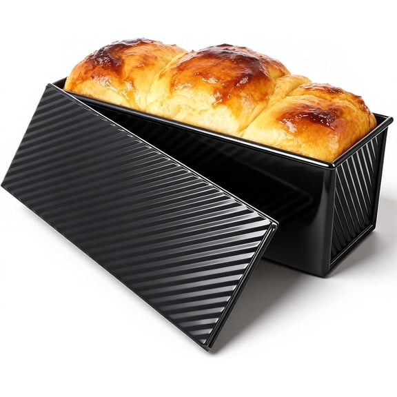 Pullman Loaf Pan with Lid 13x4 Inch, 2.2lb Carbon Steel Bread Pan, 2.2 lb Dough Capacity Bread Loaf Pans Heavy Duty, for Homemade Sourdough & Sandwich Breads, Nonstick & Easy Clean, Black