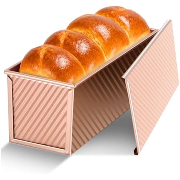 Pullman Loaf Pan with Lid, 13x4 inch, Premium 2.2LB Nonstick Sandwich Bread Loaf Pan for Homemade Sourdough Bread, Heavy Duty Carbon Steel Corrugated Toast Box with Cover for Baking, Bakeware