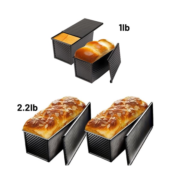 Pullman Loaf Pan with Lid, 2 Pack 2.2 LB & 2 Pack 1 LB Dough Capacity, Non-Stick Carbon Steel Bread Pan for Sandwich Bread and Sourdough Loaves, Square Toast Mold , Gift-Ready Packaging BLACK