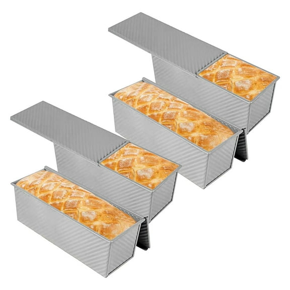 Pullman Loaf Pan with Lid, 4 Pack Non-Stick Black Bread Loaf Pans for Homemade Bread Carbon Steel Bread Toast Box with Cover for Bakeware Bread Toast Oven Baking Silvery