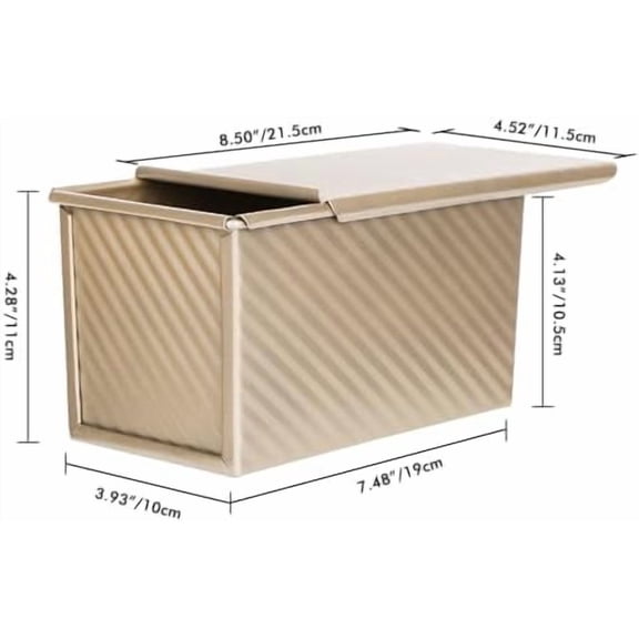 Pullman Loaf Pan With Lid, Non-Stick Carbon Steel Corrugated Bread Toast Box Mold With Cover Baking Tools - Gold