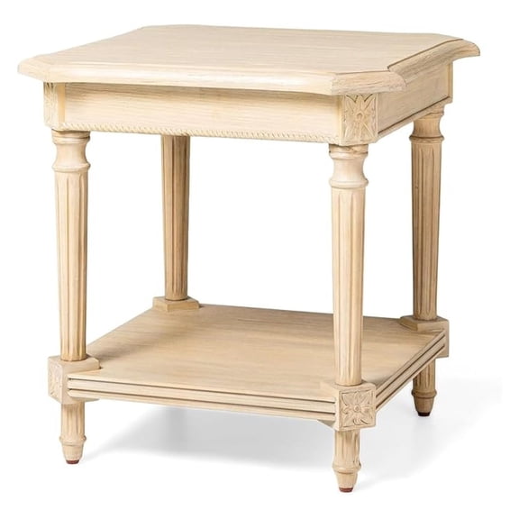 Pullman Multipurpose Traditional Style Tall Square Wooden Side Table and Bedroom Nightstand with Storage in Rustic Antiqued White Finish