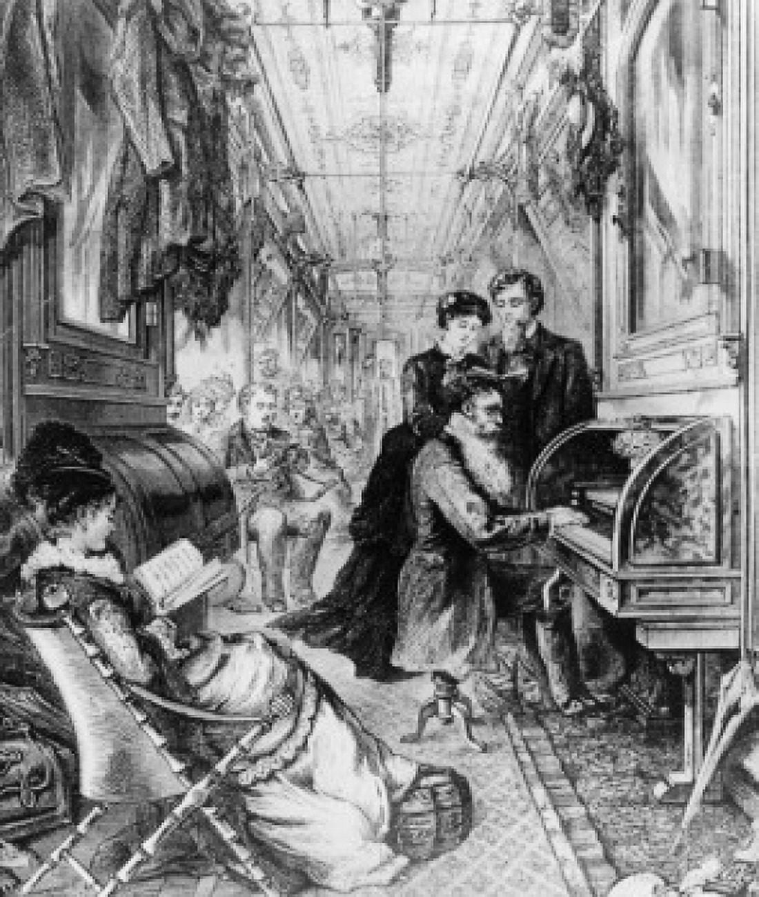 Pullman Sleeping Cars aboard the long distance train trips newly designed cars here with organ Canvas Art -  (24 x 36)
