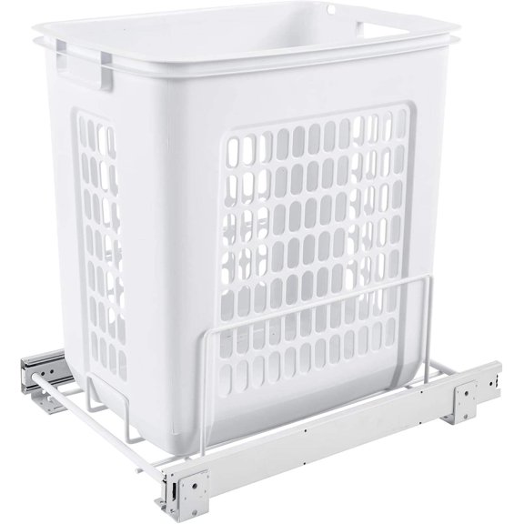 Pullout 20" Deep Cabinet Floor-Mounted Polymer Clothes Hamper with Full-Extension Slides, White