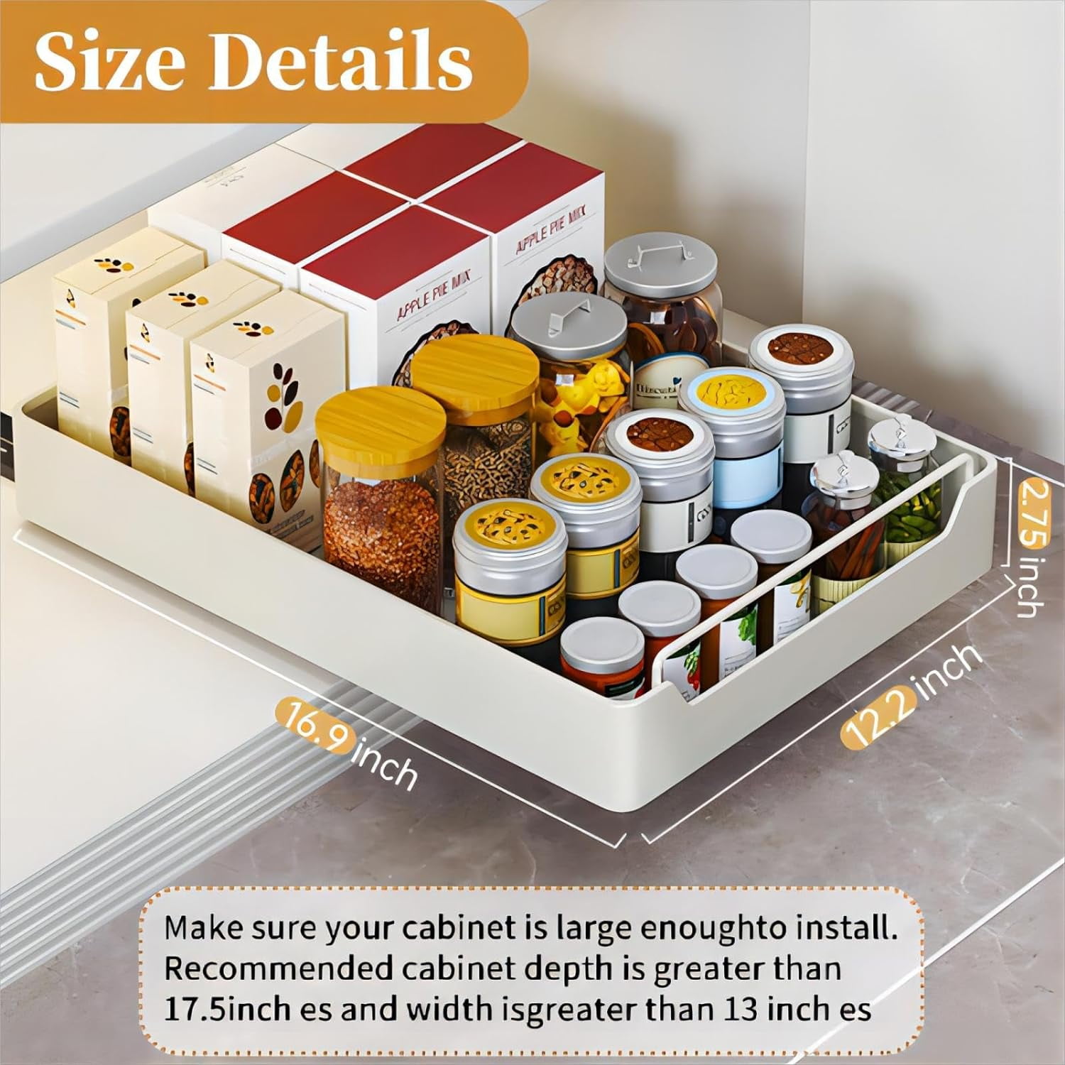 Pullout Cabinet Organizer Fixed with Adhesive Nano Film, Heavy Duty Sliding Basket Organizer Drawer, PullOut Drawer for Kitchen Under Sink Organizer, Pantry, Bathroom Collapsible Rectangular Non-slip