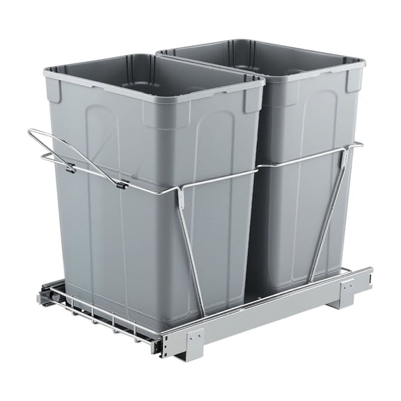 Pullout Trash Can for Kitchen Cabinets, 35 QT x2 Double Under Sink Garbage Waste Recycling Bin, Under Mount Waste Container, with Heavy Duty Metal Full Extension Sliding System and Handle