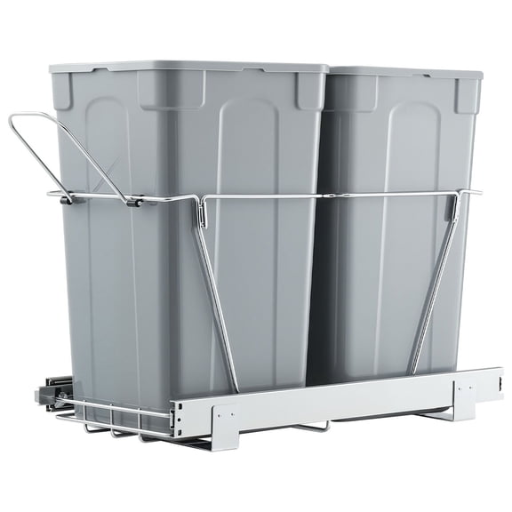 Pullout Trash Can for Kitchen Cabinet, 27QT x 2 Double Under Sink Waste Bin, Heavy Full Extension Slides with Handle, Recycling
