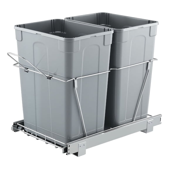 Pullout Trash Can for Kitchen Cabinet, 35 QT x 2 Double Under Sink Waste & Recycling Bin, Heavy Full Extension Slides with Handle
