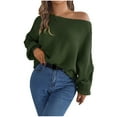 thumbnail image 1 of Pullover Baggy Sweaters for Women Trendy Soft Knit Off Shoulder Batwing Long Sleeve Pullover Top Casual Blouses (Large, Army Green), 1 of 6