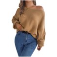 thumbnail image 1 of Black and Friday Deals,Pullover Baggy Sweaters for Women Trendy Soft Knit Off Shoulder Batwing Long Sleeve Pullover Top Casual Blouses (S, Khaki), 1 of 6
