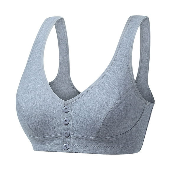 Pullover Bras for Women Comfortable Breathable Plus Size Bra Buttons Underwear V-Neck Pullover Bra Feature Front Snap Closure T-Shirt Bra Style Y-437 , Gray M