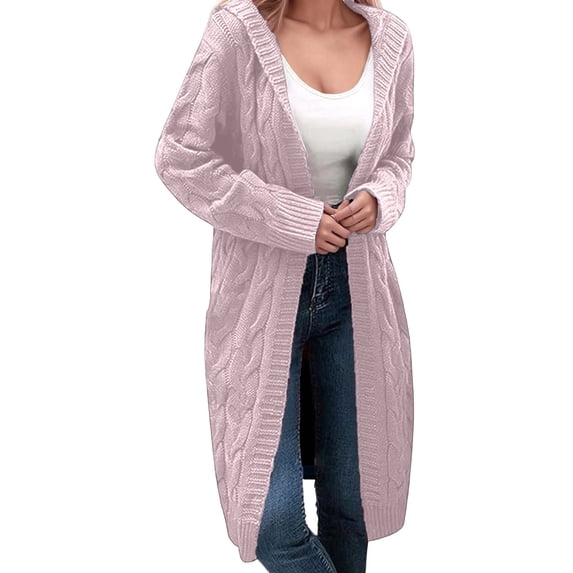 Pullover Cardigan Sweaters for Women Cable Knit HoddedSolid Color Long Coat Casual Loose Fit Fall Winter Outerwear Shirt Sweater Tops
