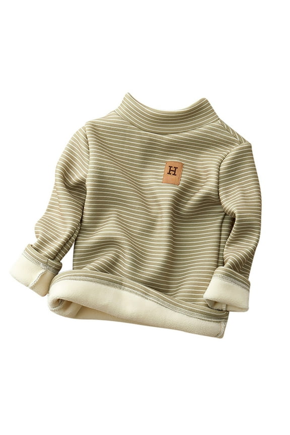 Pullover Casual Kids Thick Fleece Lined Striped High Collar Soft Unisex Warm Swea Summer Tops,Green,150