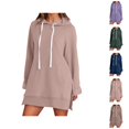 thumbnail image 1 of Pullover Dress for Women 2026 Long Sleeve Trendy Oversized Split Hem Hooded Sweatshirt with Pockets Pullover Top, 1 of 6