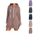 thumbnail image 1 of Pullover Dress for Women 2026 Long Sleeve Trendy Oversized Split Hem Hooded Sweatshirt with Pockets Pullover Top, 1 of 6