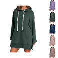 thumbnail image 1 of Pullover Dress for Women 2026 Long Sleeve Trendy Oversized Split Hem Hooded Sweatshirt with Pockets Pullover Top, 1 of 6