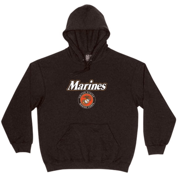 Pullover/hooded Black Sweatshirt- Marine Logo  Medium