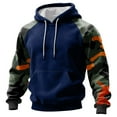 thumbnail image 1 of Pullover Hooded Sweatshirt with Camouflage Patterned Sleeves Drawstring Hood and Front Kangaroo Pocket for Everyday Wear Dark Blue L, 1 of 5