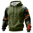 thumbnail image 1 of Pullover Hooded Sweatshirt with Camouflage Patterned Sleeves Drawstring Hood and Front Kangaroo Pocket for Everyday Wear Green L, 1 of 5