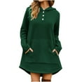 thumbnail image 1 of Pullover Hoodie Dress for Women, Trendy Long Fleece Oversized Sweatshirt, Curved Hem Dresses for Women with Pockets, 1 of 7