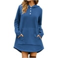 thumbnail image 1 of Pullover Hoodie Dress for Women, Trendy Long Fleece Oversized Sweatshirt, Curved Hem Dresses for Women with Pockets, 1 of 7