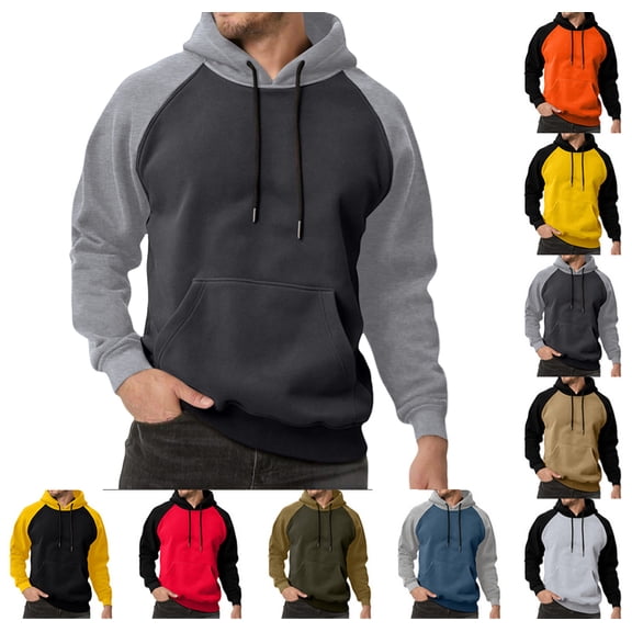 Pullover Hoodie Men Blend Fleece Long Sleeve Sweatshirt with Kangaroo Pockets,Dark Gray M