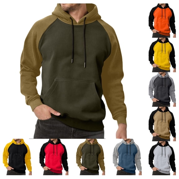 Pullover Hoodie Men Blend Fleece Long Sleeve Sweatshirt with Kangaroo Pockets,Green M