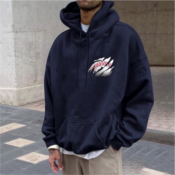 Pullover Hoodie Men Blend Long Sleeve Sweatshirt Men Casual Fashion Hooded Sweatshirts Round Neck Print Pullover Long Sleeve Tops Sweatshirt with Kanga Pockets