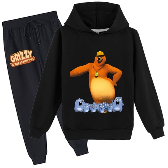 Pullover Hoodie & Pants Set Grizzly And The Lemmings Graphic Style suits School Students for Sports Casual Holidays