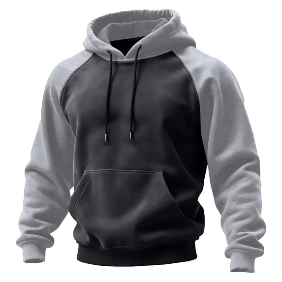 Pullover Hoodie for Men Classic Raglan Long Sleeve Drawstring Hooded Sweatshirt Kangaroo Pocket Casual Athletic Style Dark Gray L
