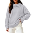 thumbnail image 1 of Pullover Hoodie for Women Men with Thumb Hole, High Neck Long Sleeve Sweatshirt with Side Pockets, Cozy Fall Winter Tops, 1 of 4