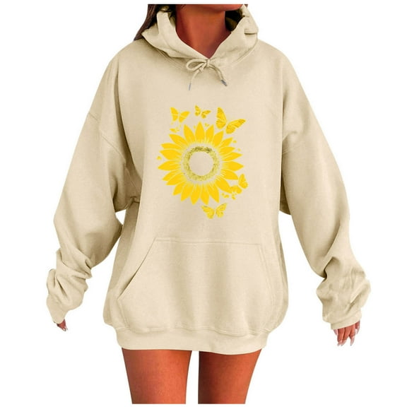 Pullover Hoodie for Womens Plus Size Fashion Casual Ladies Printed Long Sleeve Tops Blouse Hooded Sweatshirts