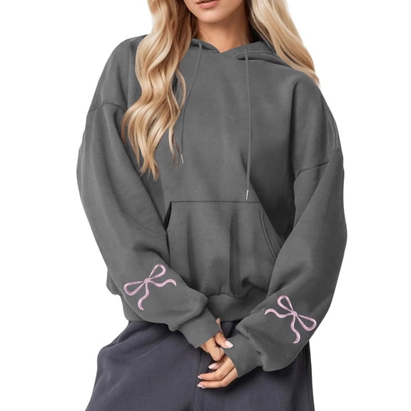 Pullover Hoodie for Womens Plus Size Fashion Casual Printed Round Neck Long Sleeved Loose Hooded Sweatshirts